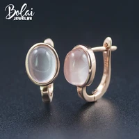 bolai natural rose quartz earrings solid 925 sterling silver oval 97mm pink gemstone fine jewelry for women girl earring gift