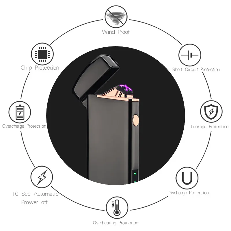 Металлическая ветрозащитная Usb перезаряжаемая двухдуговая плазменная