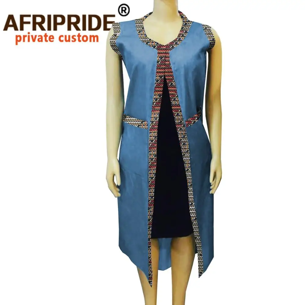 

Женская джинсовая куртка Afripride, длинная однобортная куртка до середины икры, в африканском стиле, A2024007