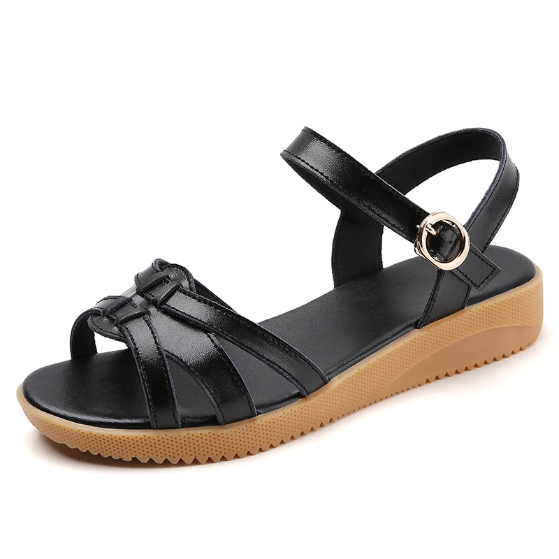 

2020 New Explosion Models Summer Women's Sandals Leather Open-toe Low-bottom Versatile Soft Outdoor Soft Bottom Non-slip Sandals