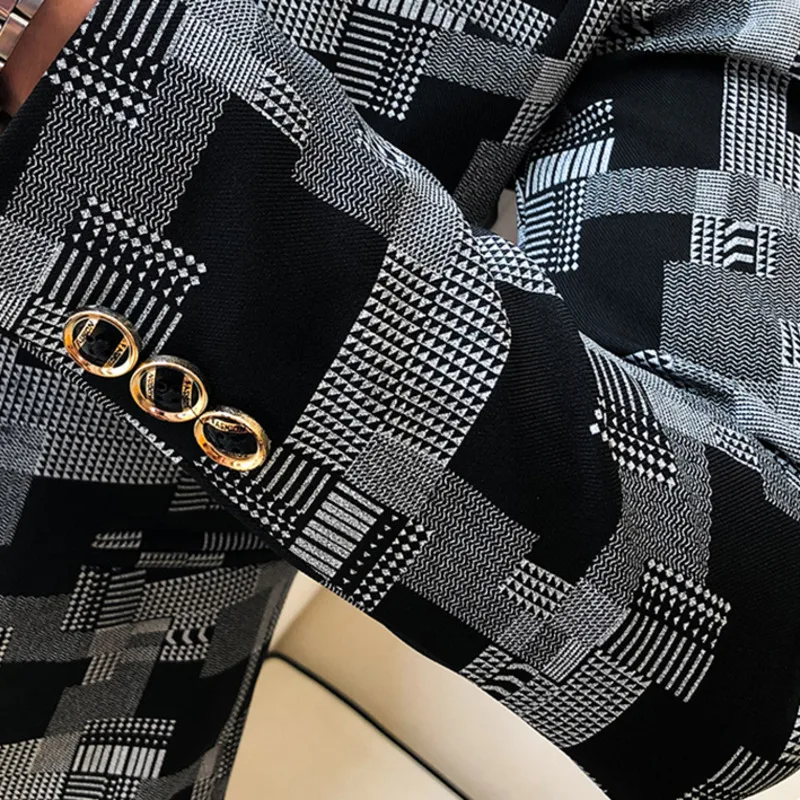 

2021 Plaid Suit Business Formal Work Jacket Jacket Men's Fashion Dress Prom Suit Jacket Men's Slim Club Social Stage Singer Suit