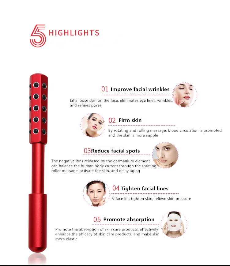 Роликовый массажер для лица с двойными насадками камни из Германия подтяжка