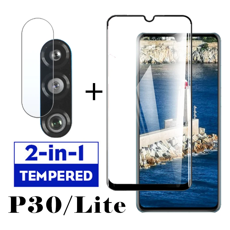 

2in1 protective glass on for huawei p30 lite cam screen protector huaweip30 p30lite p 30 light 30lite 30p with camera lens glas