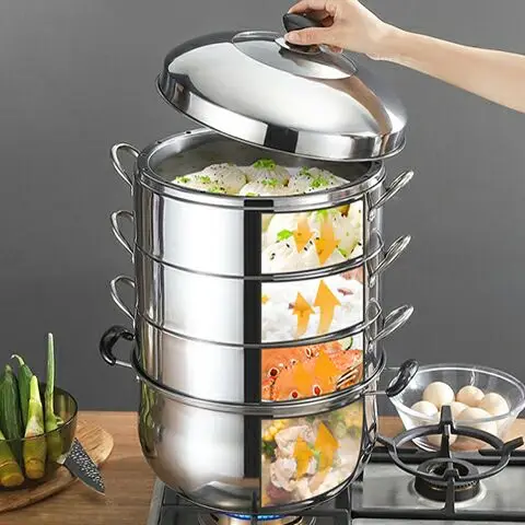 Пароварка с двойными котлами 100% нержавеющая сталь кастрюля для супа кухонная