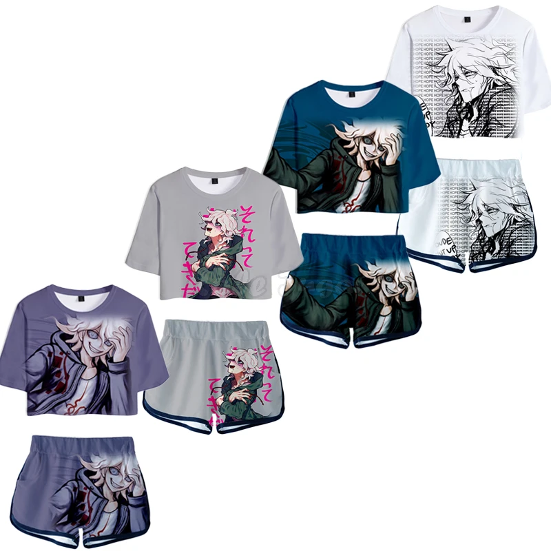 

2pcs Japan Anime Danganronpa Nagito Komaeda Cosplay T-shirt + Shorts Sets Kids 3D Printing Cartoon Tees Sportswear C30M234