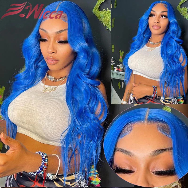 Синий цвет тела волны 13x 4 кружевные передние парики предварительно выщипанные