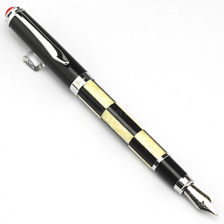 

Fuliwen Metal Black And White Checked Celluloid Broad Nib 0.7mm Fountain Pen Professional Stationery Supplies Writing Tool Gift