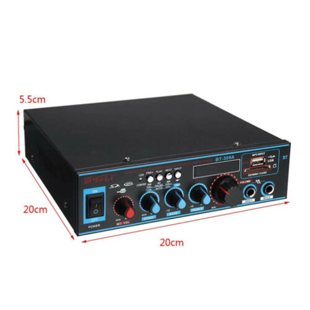 Hi Fi усилитель мощности 2 канала 800 Вт 12/220 В FM SD микрофон Bluetooth дистанционное