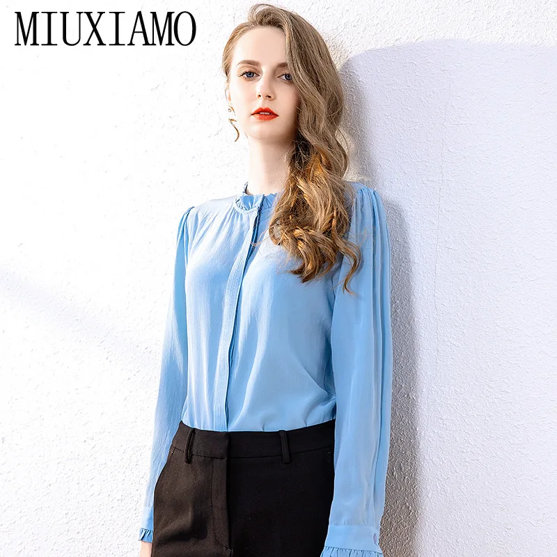 MIUXIMAO 2020 Summer Silk Blouse Shirt Women's Fashion Ruffle Vintage Elegant Designer Shirt Loose Blouses Top Womens Tops