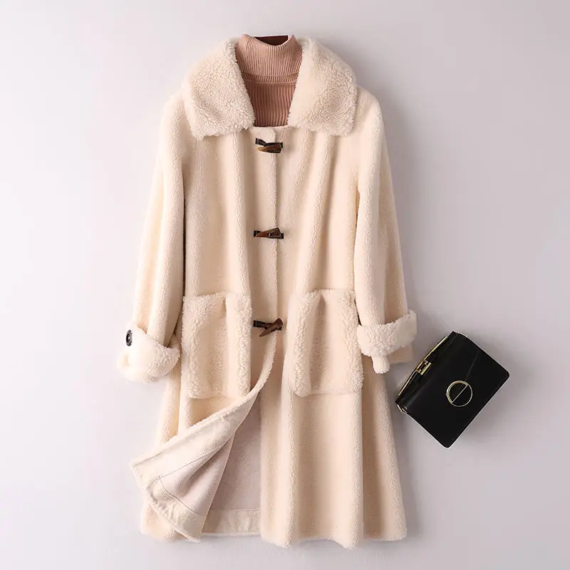 Women 2022 Autumn Winter Long Real Fur Sheep Shearling Fur Coats Female Natural Wool Outwear Abrigo Mujer Lamb Fur Jackets X855