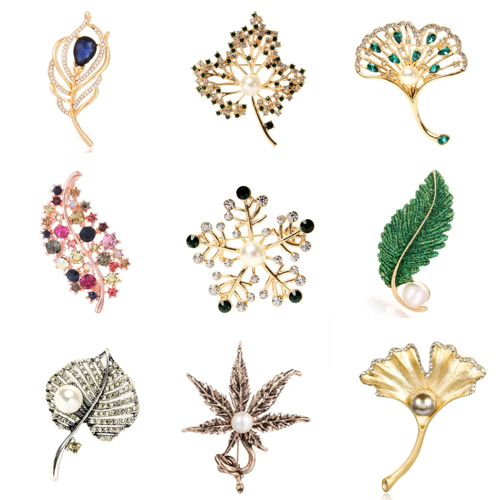 Винтажная Хрустальная брошь JUJIE модная в виде листьев гинкго кленовый лист броши