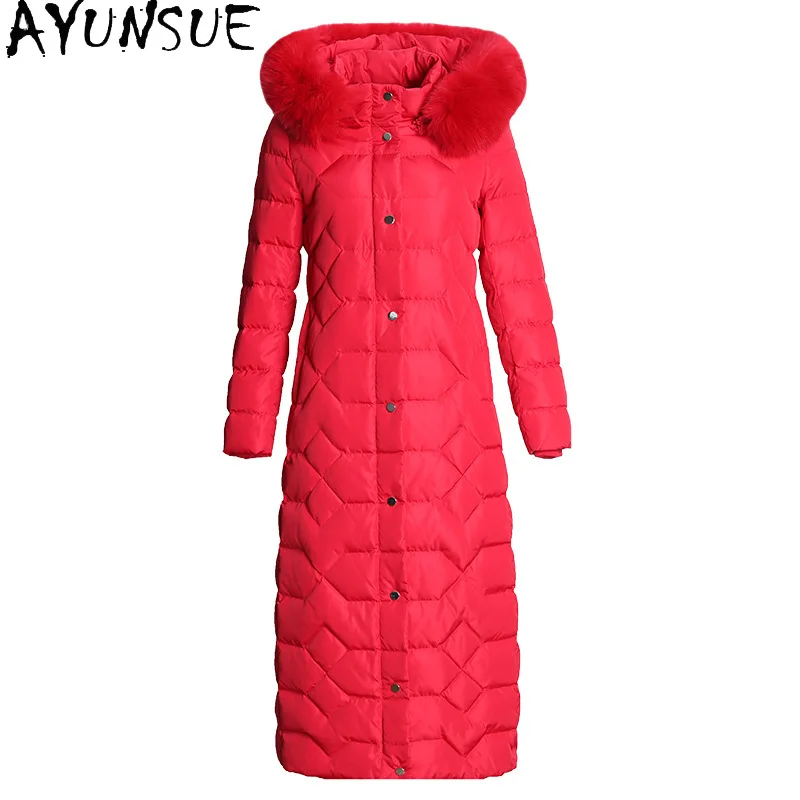 

AYUSNUE Fashion High Quality Women's Down Jacket Fox Fur Collar Women Coats White Duck Down Female Winter Parkas Casaco Zjt271