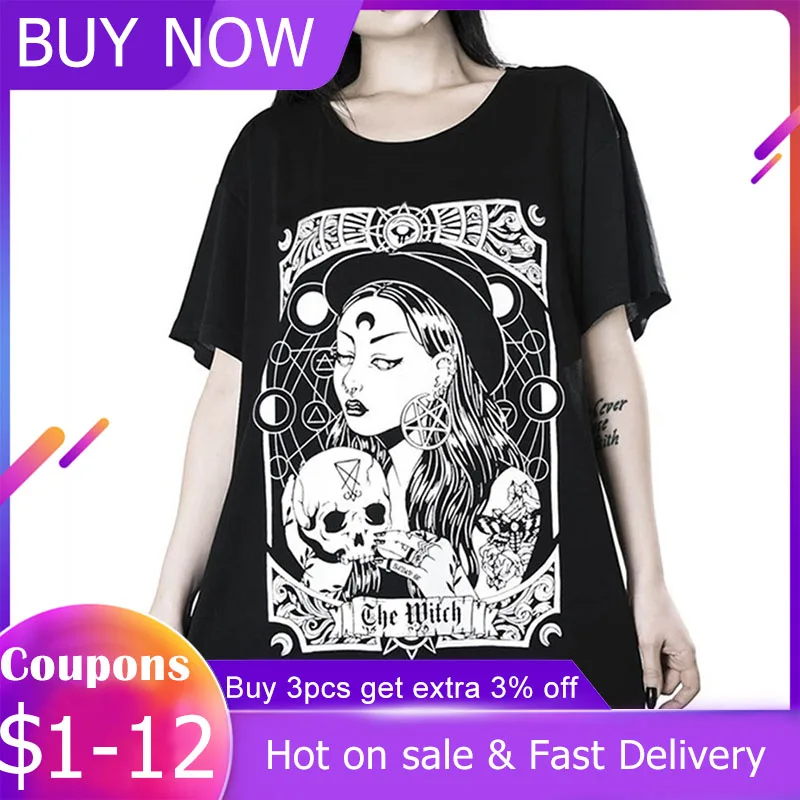 Женская футболка с принтом в стиле Харадзюку черная Повседневная готическом