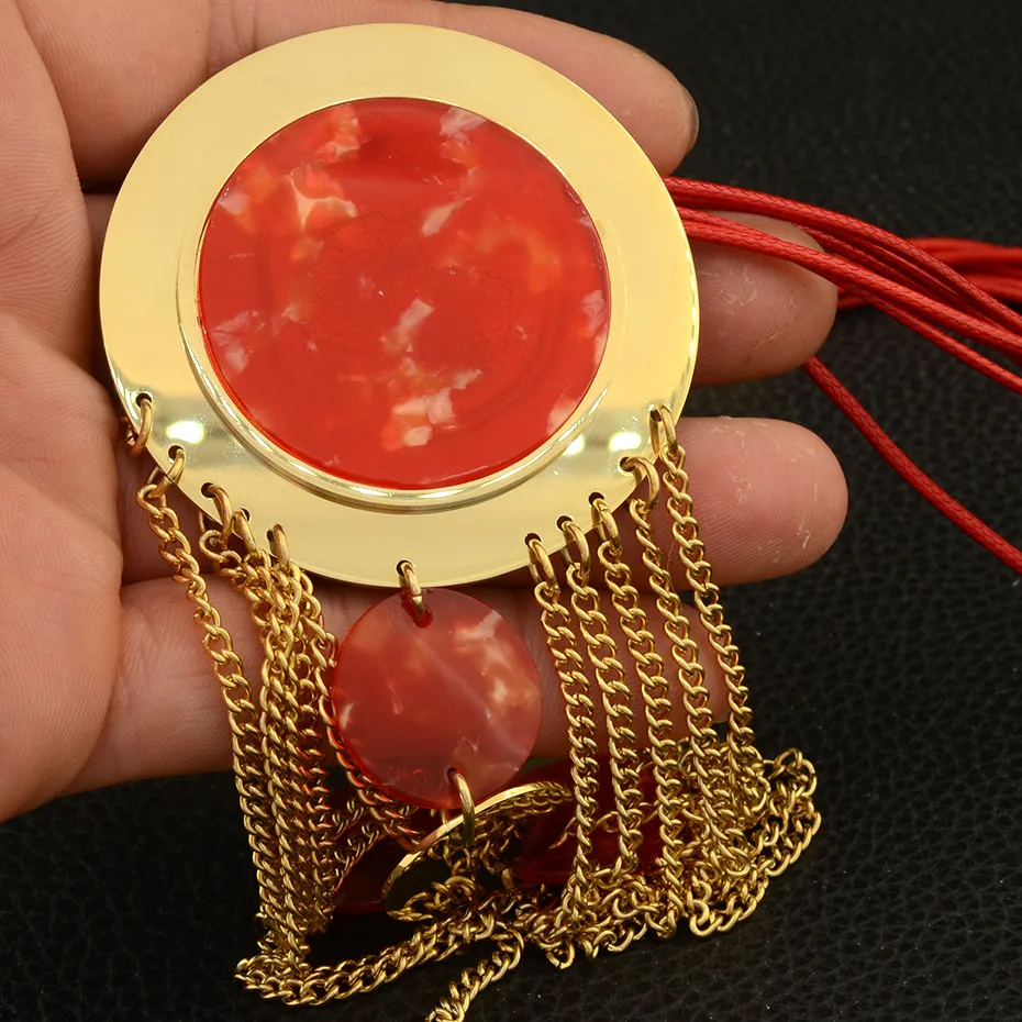 Модный металлический длинный большой круглый кулон из нержавеющей стали