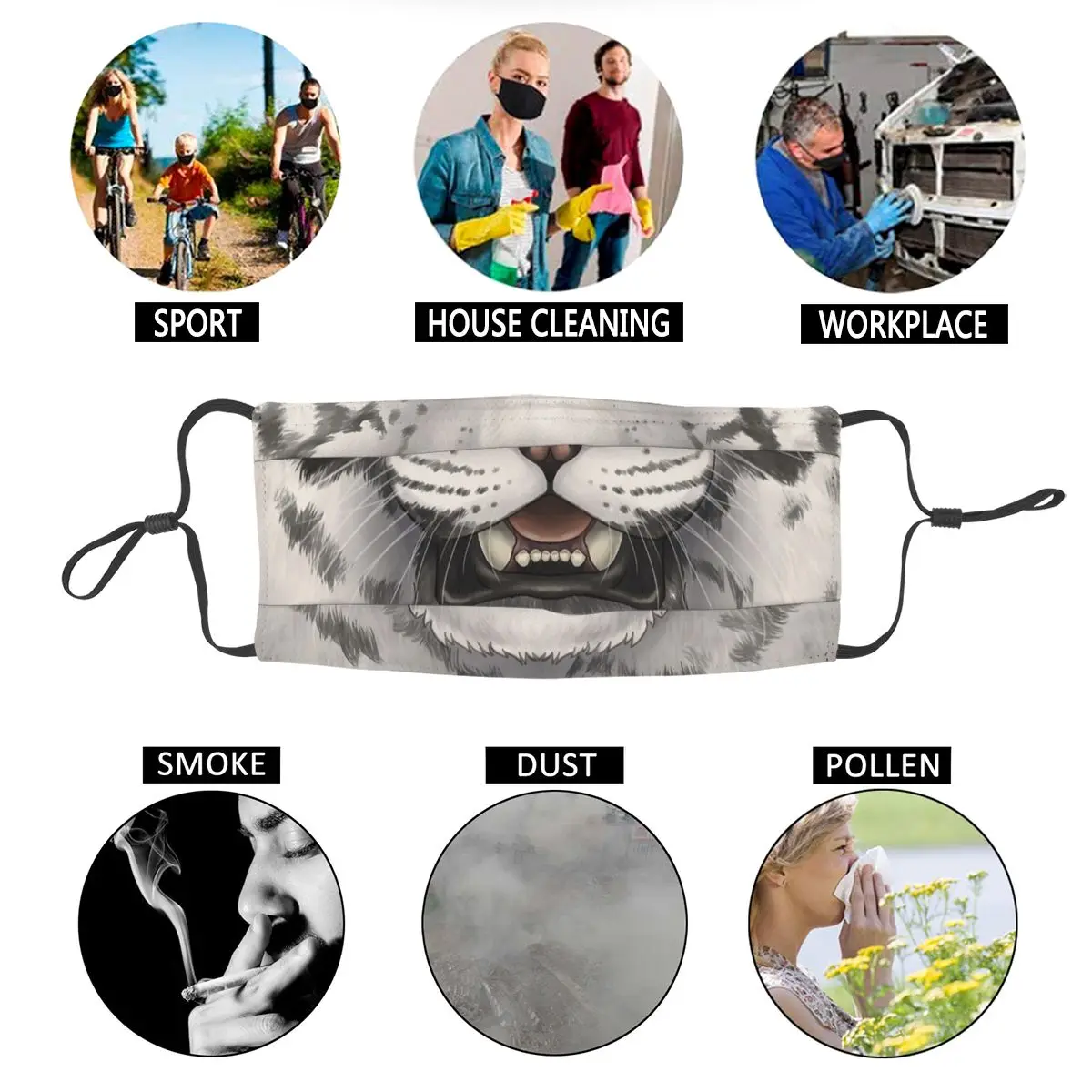 

White Tiger Non-Disposable Face Mask Animal Leopard Anti Haze Dust Mask Protection Cover Respirator Mouth Muffle