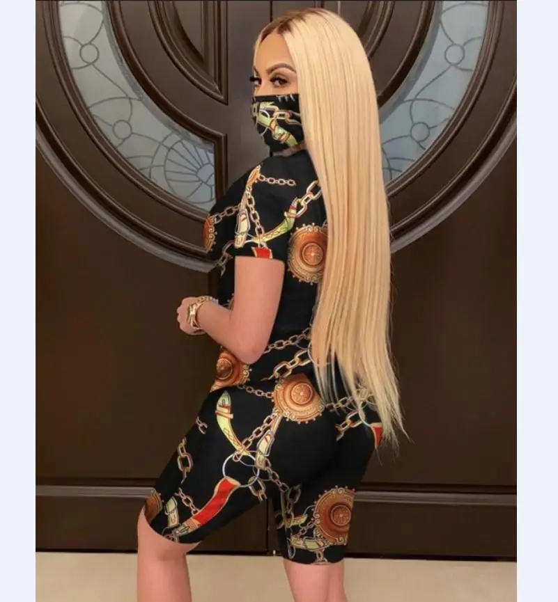 Модный комплект из трех предметов с принтом цепей повседневная одежда круглый