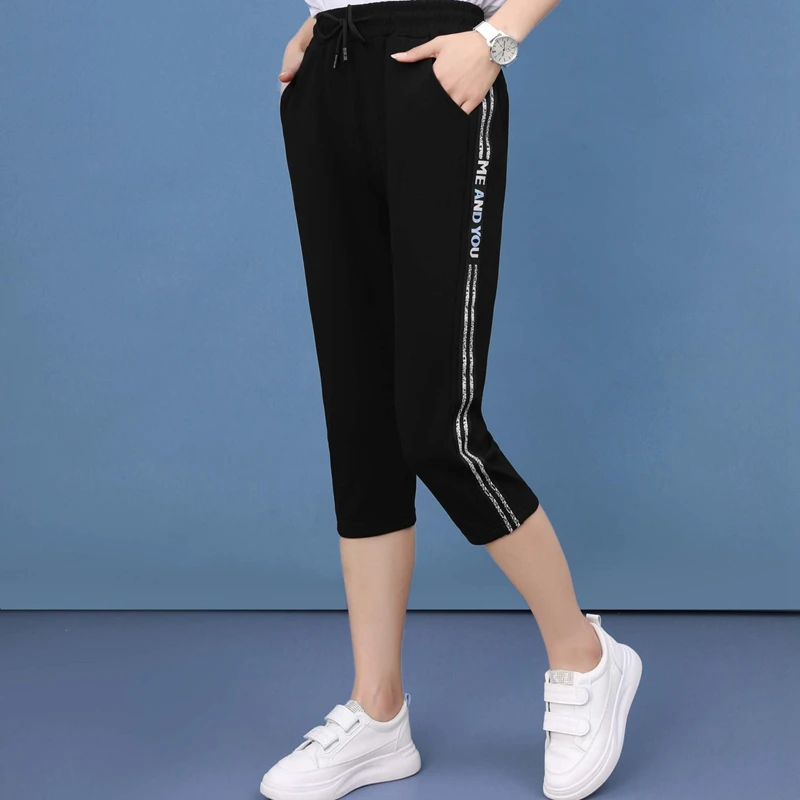 Капри женские спортивные штаны 2020 летние корейский стиль высокая талия размера
