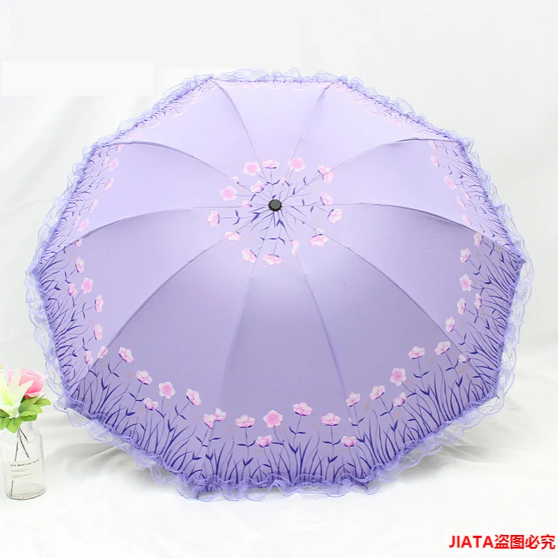 

The New Umbrella Rain and Rain Dual-use Black Rubber Lace Sun Umbrella Female 10 Bones To Increase Reinforcement