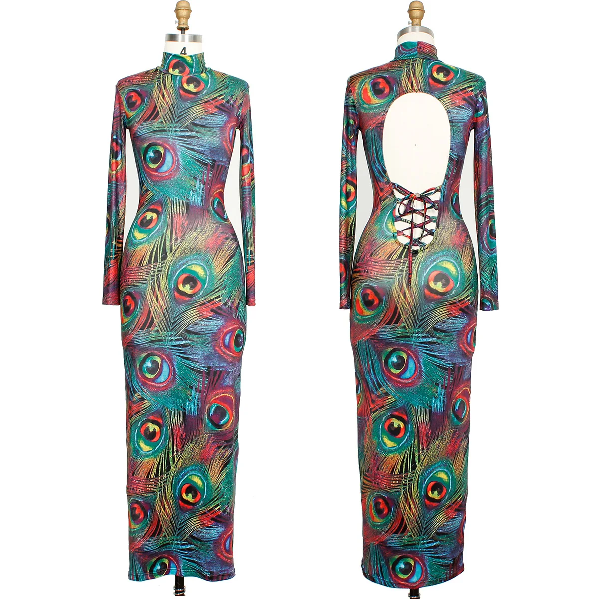 

2021 Woman Dress Sexy Long Skirts New Spring Knitted Skirt Printed Open Back Lace-up Hip Dresses