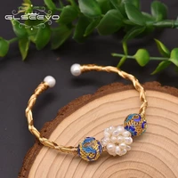 glseevo natural pearl cloisonne globular bracelet woman personalized charm handmade bracelet bangle luxury fine jewelry gb0932