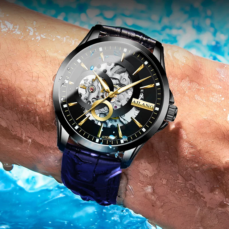 AILANG Watch Men's Automatic Mechanical Watches Hollow Men Wristwatch Fashion Business Waterproof Sports Relogio Masculino Male
