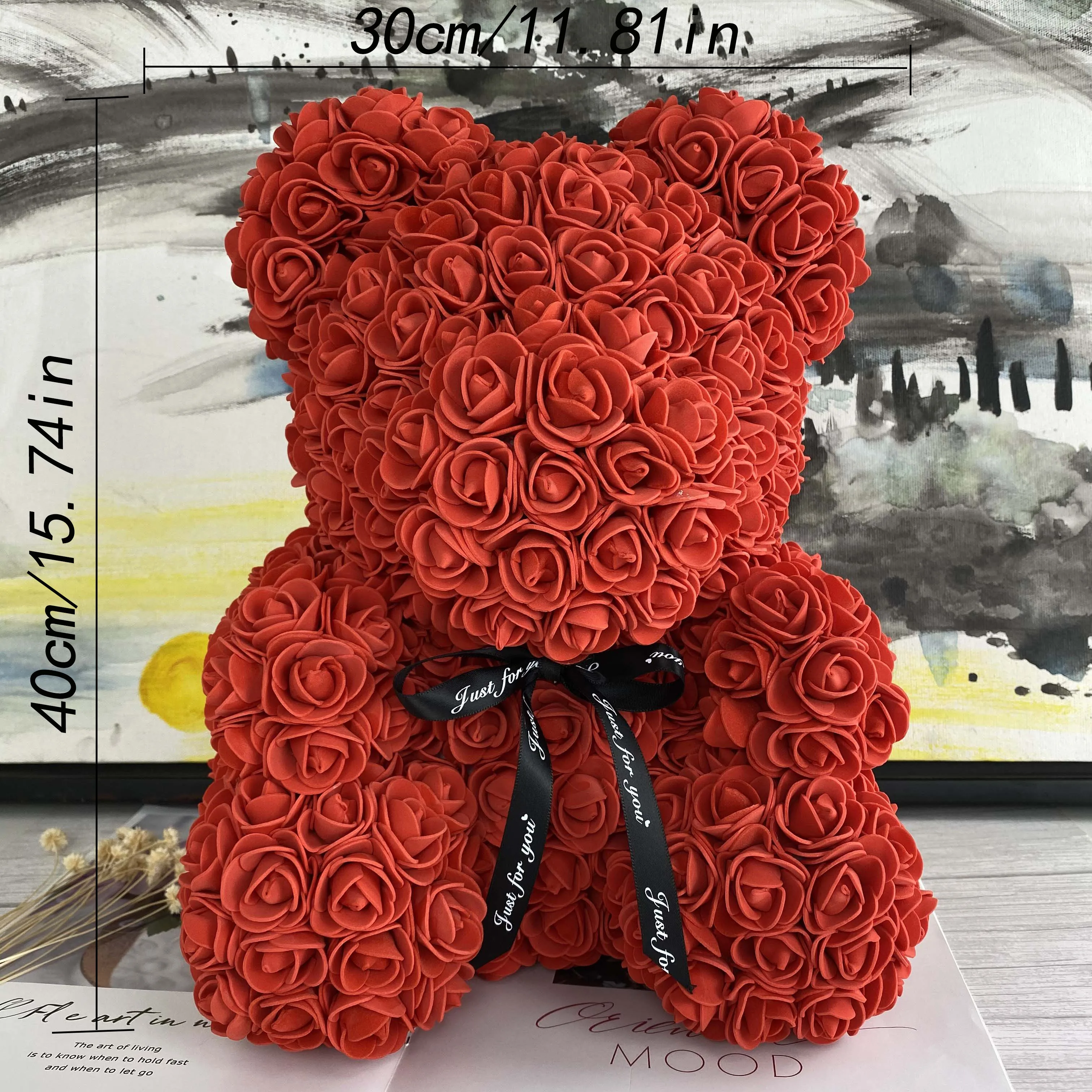 

Hot 40cm Artificial Rose Heart Teddy Bear Handmade Bear of Roses For Women Valentine's Day Wedding Bithday Gift Drop Shipping