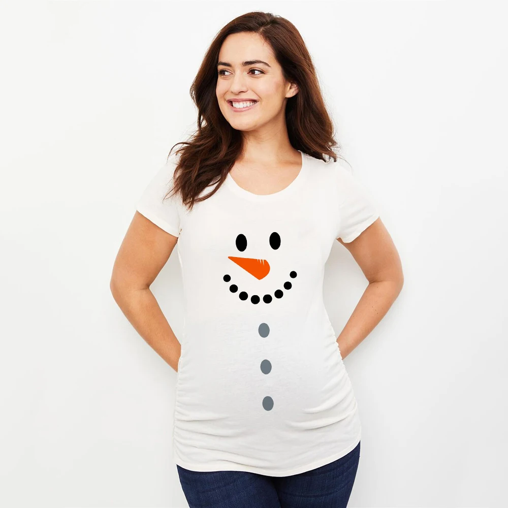 

Cute Christmas T Shirt Pregnant Maternity T-Shirts Baby's 1st Christmas Maternity T Shirt Snowman Buttons Funny Pregnancy Tee
