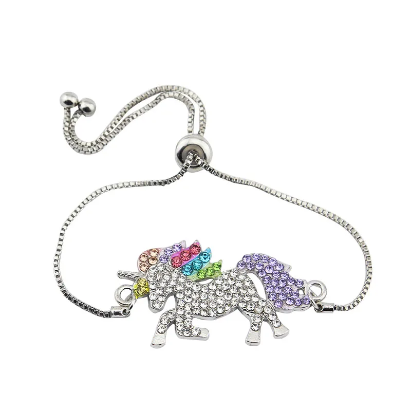 

Fashion Trendy 1Pcs Wrist Bracelet Trendy Unicorn Rhinestone Charm jewelry Chain Links Adjustable Bracelets For Women Couple
