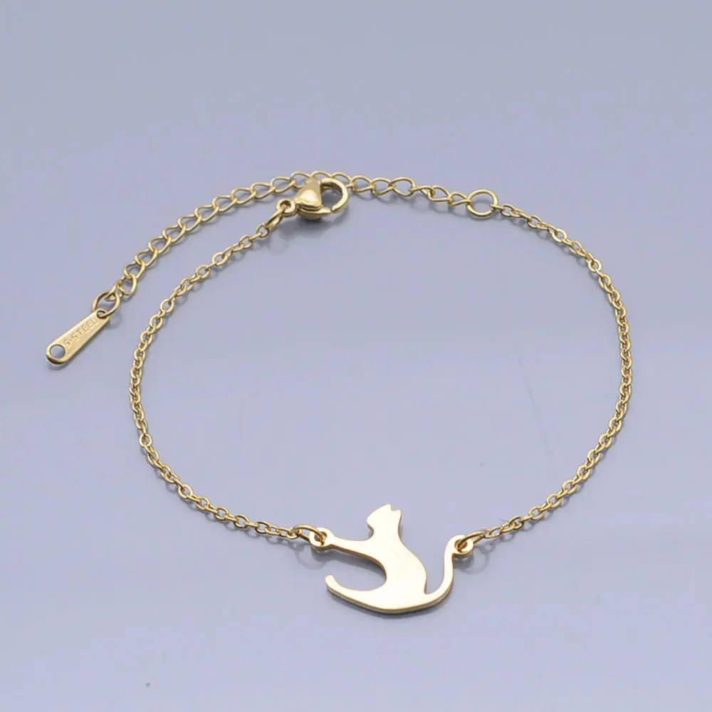 100% нержавеющая сталь изящный бегущий котенок кошка Шарм браслет для женщин