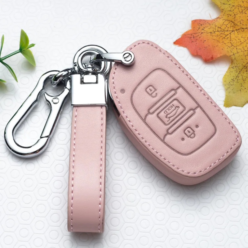 

Genuine Leather Car Key Case Cover for Hyundai i10 i20 i30 HB20 IX25 IX35 IX45 TUCSON Avante Key Ring Protect Car Accessories