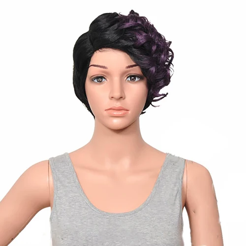 HAIRJOY женский специальный смешанный цвет боковая часть короткий кудрявый синтетический парик для волос - Цвет: purple