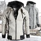 Мужская Флисовая куртка на молнии, повседневная куртка-бомбер с капюшоном и воротником-шарфом, приталенная куртка с капюшоном, Осень-зима 2021
