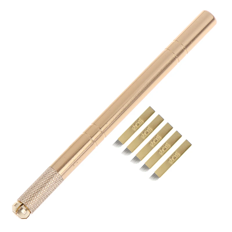 

Permanent Makeup Manual Professional Eyebrow Tattoo Set Golden 3D Tattoo Pen + 5 Pcs 12 Pins Microblading Tattoos Needles