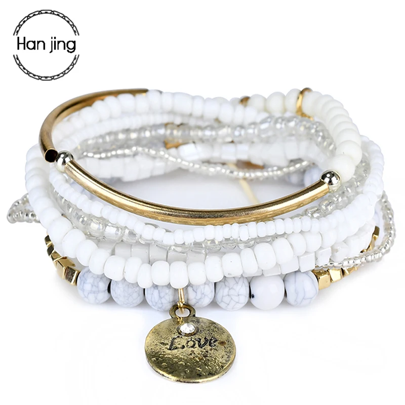 Bohemian Candy Color Multilayer Beads Bracelets Bangles For Women Jewelry Letter LOVE Charm Bracelet Gifts Girlfriend Pulseras | Украшения