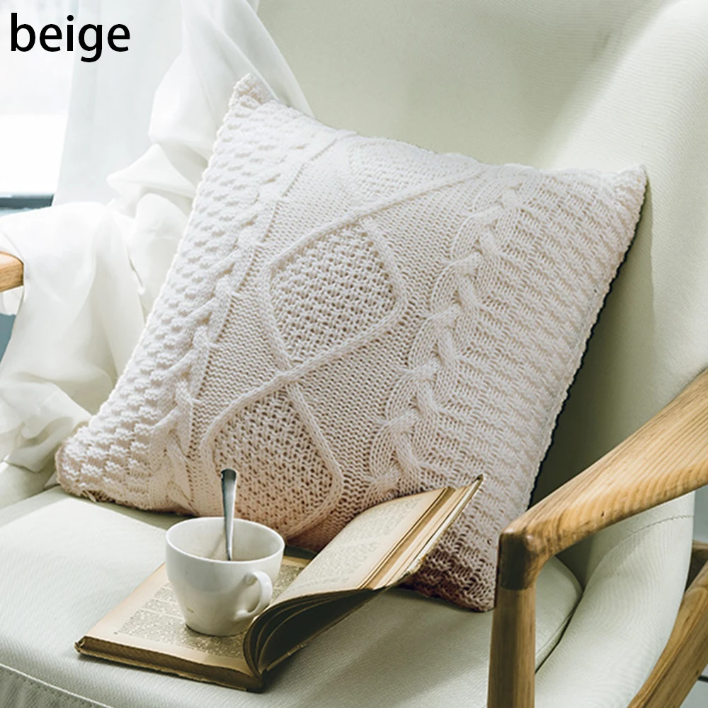 beige Наволочка 45x45 см в скандинавском стиле, шерсть, Ромбический вязаный диван, наволочка для автомобильной подушки, диван, спальня, декоративные подушки, наволочка - Цвет: beige