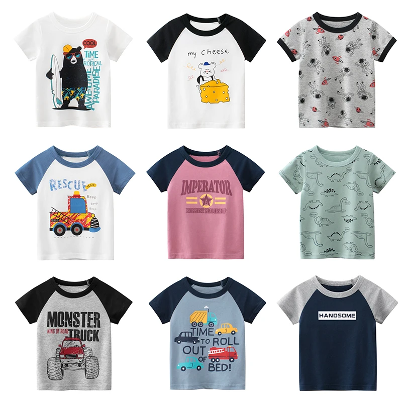 

T Shirt Cartoon Animals Baby Kids Boys Girls Children Cotton Short Sleeves Summer Clothing Print Dinosaur Tee Bear Car Toddler