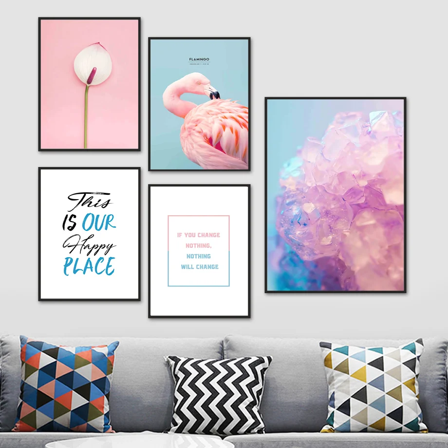 

Anthurium Flamingo Wing Crystals Quote Wall Art Canvas Painting Nordic Posters And Prints Wall Pictures For Living Room Decor