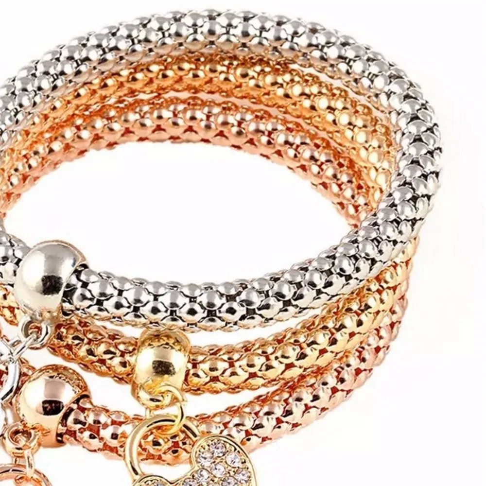 

3Pcs Sparking Women Filled Heart Charm Elastic Bracelets Cute Multilayer Bangles Bracelet Women Fashion Jewelry Hot