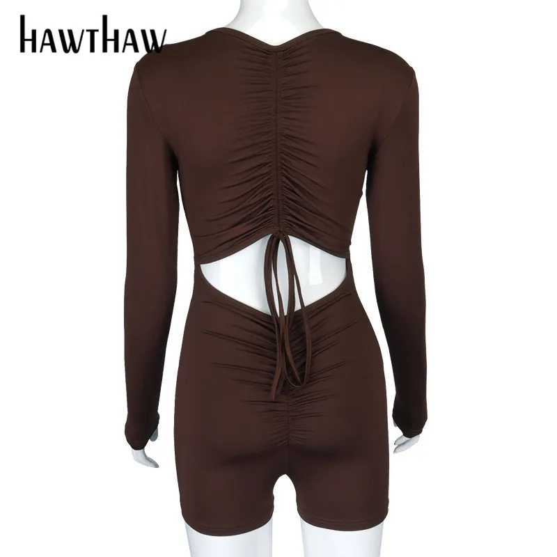 

Hawthaw Women Long Sleeve Casual Sportswear Workout Skinny Slim Hollow Out Fitness Jumpsuit Playsuit Romper 2020 Fall Clothes
