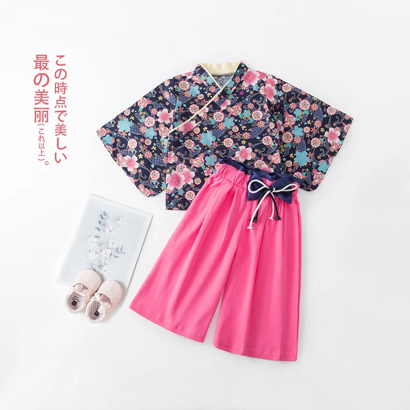 

Girls Baby Blue Floral Top Soft Comfortable Cotton Full Sleeves Cute Infant Clothing Babe Clothes Japanese Kimono Set