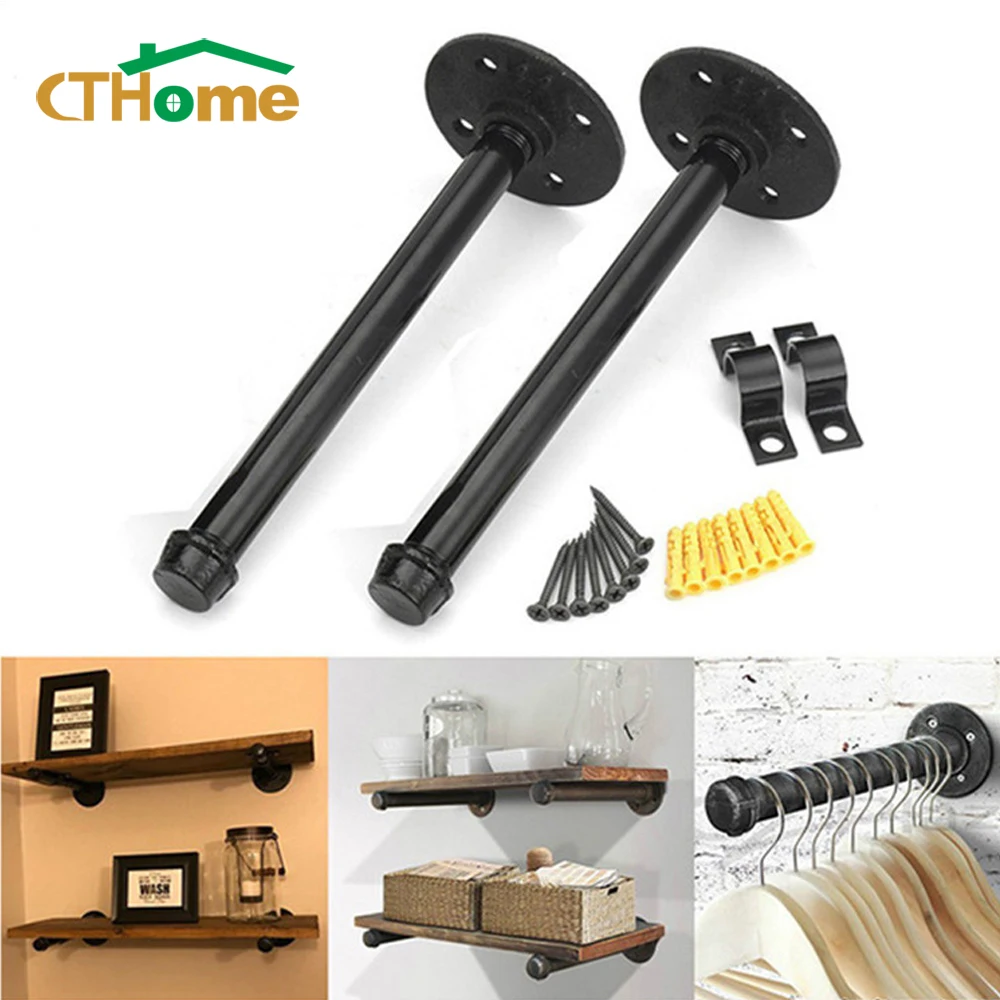 

2pcs Pipe Shelf Bracket Iron Black Northern Europe Industry Tube Rack Mounting Storage Holders Racks Wall Shelf Support Bracket