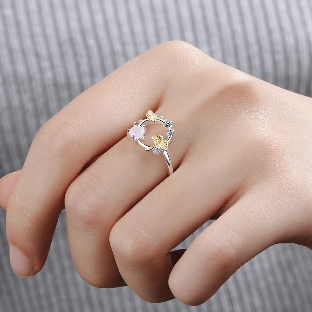 

925 Sterling Silver New Woman Fashion Jewelry Crystal Zircon Flower Agate Ring Simple Hollow Opening Ring Size Adjustable