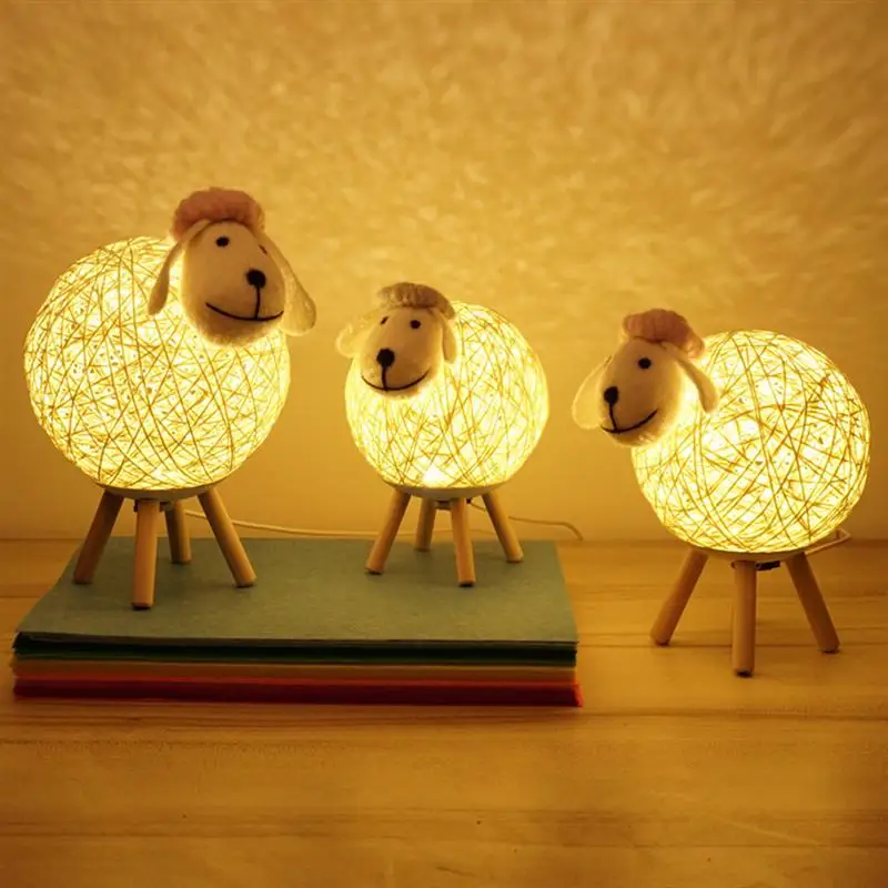 

Lamp Night Light Rattan Lamb Bedside Sheep Lights Animal Kawaii Led Usb Ball Lighting Bedroom Kids For Desktop Decor Nursery