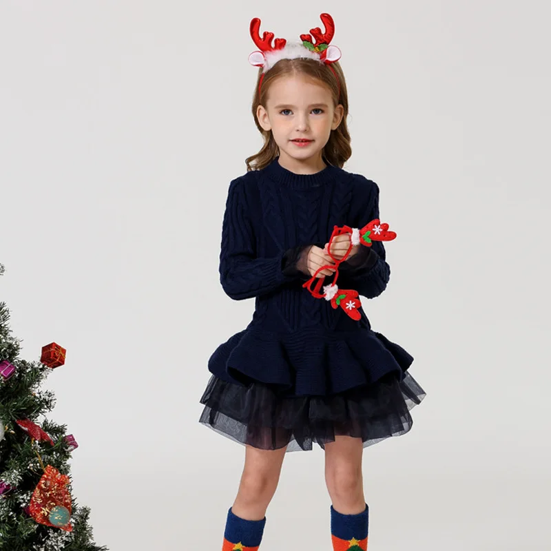 

Red Tutu Girls Dress Long sleeve Knit Girls dresses Winter 2019 Autumn Tulle Casual Kids Dresses for girls Christmas Dress Party