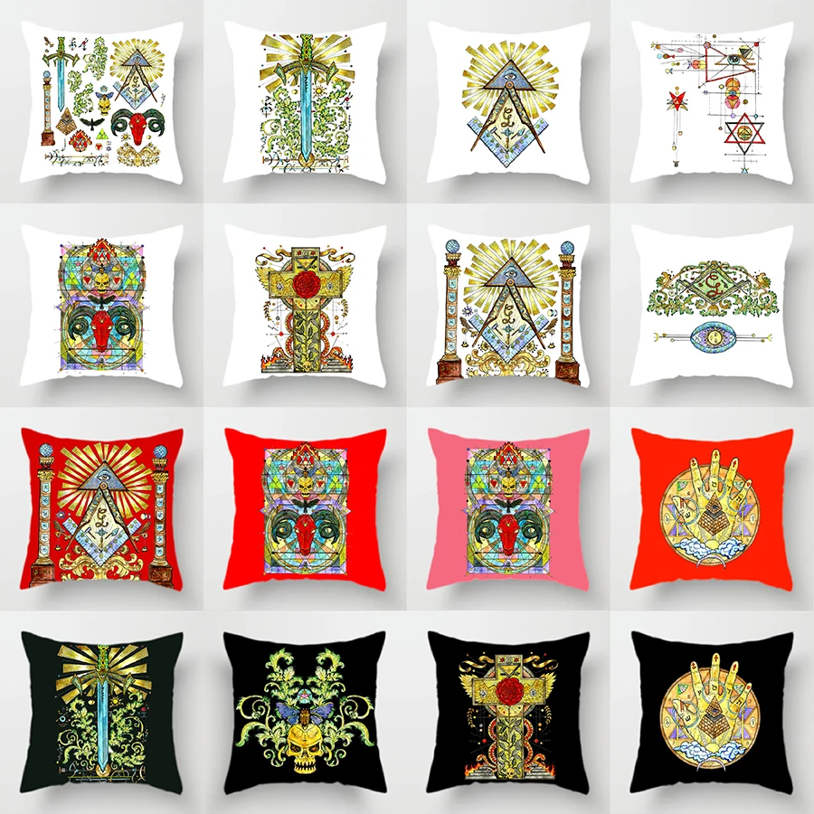 Двухсторонний чехол для подушки из полиэстера с принтом Золотой крест череп
