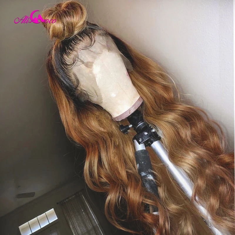 

1B 27 Ombre Body Wave 13x4x1 Human Hair Lace Wigs For Women Brazilian Remy Human Hair Wigs Pre plucked Bleached Konts Ali Coco