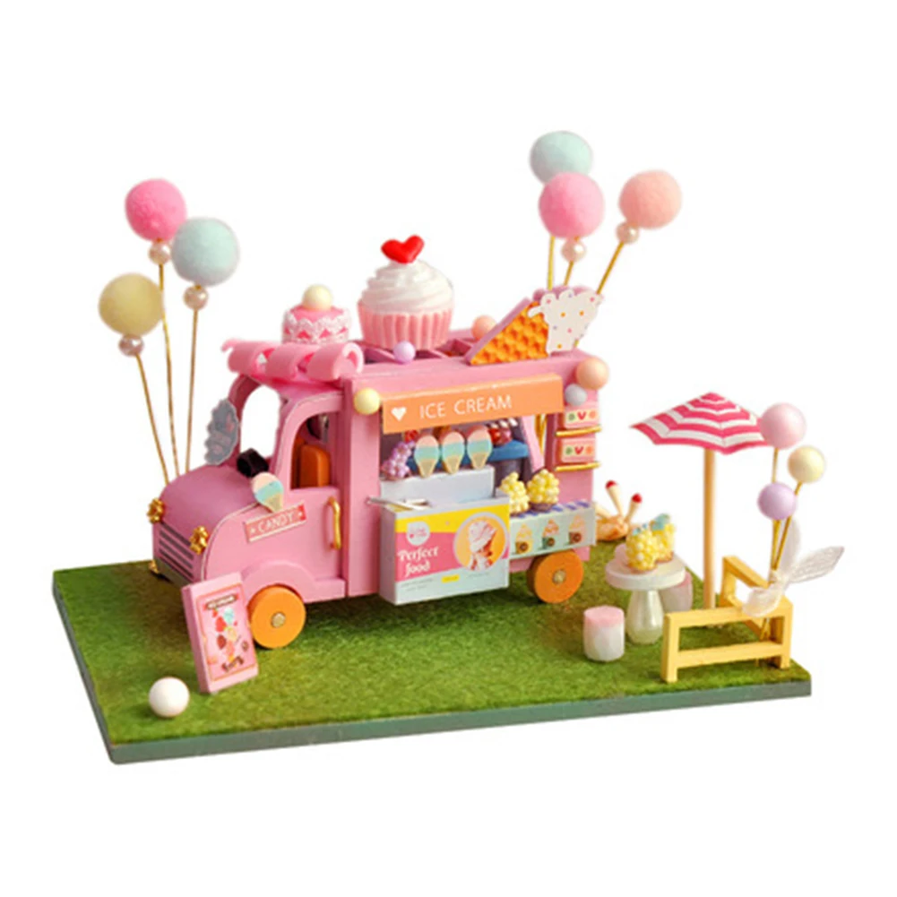 

DIY 3D ручной работы модель автомобиля Кукольный дом деревянный дом с светодиодный миниатюрная мебель для дома Наборы светодиодный игрушка в ...