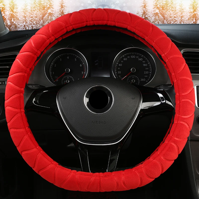 D shape Red Зимняя плюшевая крышка рулевого колеса для Polo sedan Golf 3 4 5 6 7 Jetta Passat Touran Touareg Phaeton Scirocco автомобильные аксессуары - Название цвета: D shape Red