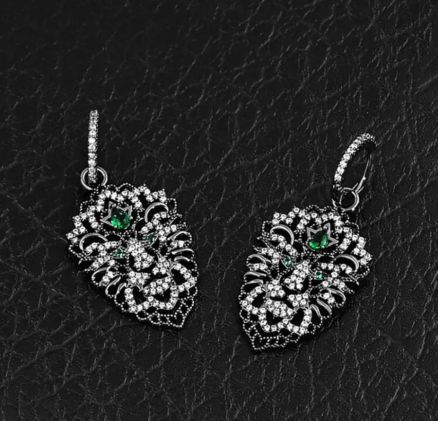 

Black lion new trendy fashionable punk style hip hop unique designer ear buckle retro sweet cool girls hollow animals eardrop