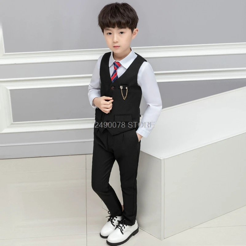 Комплект одежды из трех предметов для мальчиков жилет брюки галстук цветочный